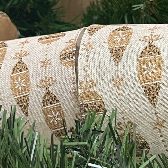 Gold Glitter Ornaments Wired Edge Ribbon 2.5 Inch Christmas Craft Supplies - Picture 4 of 8